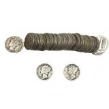 [50 Coins]Mixed Dates Silver Mercury Dime Roll