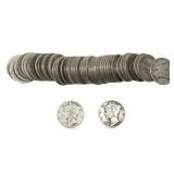 [50 Coins]Mixed Dates Silver Mercury Dime Roll