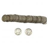 [50 Coins]Mixed Dates Silver Mercury Dime Roll