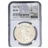 1922 Silver Peace Dollar NGC AU58