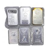 [6] 1oz SIlver Bars Various Designs