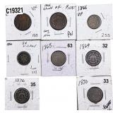 [8 Coins] 1866-1876 U.S. Coin Lot 2C, 3C, &5C