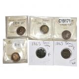 [6 Coins] 1864-1865 Indian Head Cent