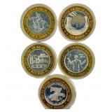 [5 Coins] .60oz Silver $10 Various Casino Tokens