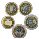 [5 Coins] .60oz Silver $10 Various Casino Tokens