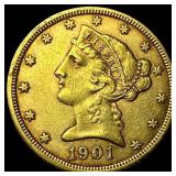 1901 Liberty Head Half Eagle $5 Gold CLOSELY UNCIR