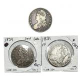 [3 Coins] 1831-1834 Capped Bust Half Dollar