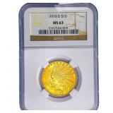 1910-D $10 Gold Eagle NGC MS63