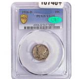 1916-D CAC Mercury Silver Dime PCGS VG08