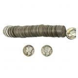 [61 Coins]Mixed Dates Silver Mercury Dime Roll