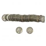 [53 Coins]Mixed Dates Silver Mercury Dime Roll