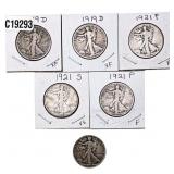 [6 Coins] 1919-1921 Walking Liberty Half Dollar