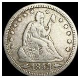 1853 Arrows Seated Liberty Silver Quarter LIGHTLY