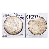 [2 Coins] 1902-1934 Morgan & Peace SIlver Dollars