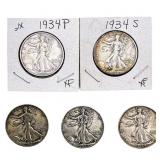 [5 Coins] 1929-1934 Walking Liberty Half Dollar