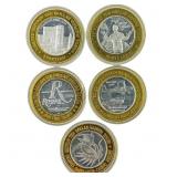 [5 Coins] .60oz Silver $10 Various Casino Tokens