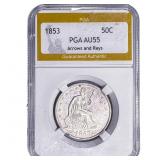 1853 Seated Liberty Half Dollar PGA AU55