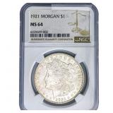 1921 Morgan Silver Dollar NGC MS64