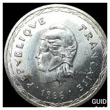 1966 New Hebrides .6711oz Silver 100 Francs NEARLY