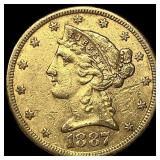 1887-S Liberty Head Half Eagle $5 Gold CLOSELY UNC