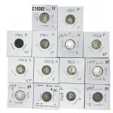 [14 Coins] 1901-1904 Barber Dime