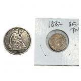 [2 Coins ]1862-1876 U.S. Penny& Half Dollar