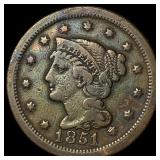 1851 Braided Hair Large Cent LIGHTLY CIRCULATED