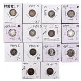 [14 Coins] 1907-1910 Barber Dime