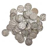 [54 Coins]Mixed Dates Silver Mercury Dime Roll