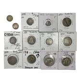 [13 Coins]1833-1928 U.S. Silver Coins 3C,10C,&25C