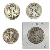 [4 Coins] 1921-S Walking Liberty Half Dollar