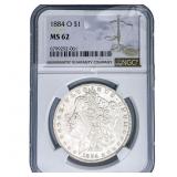 1884-O Morgan Silver Dollar NGC MS62