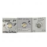 [3 Coins] 1851-1853 Silver Three Cent