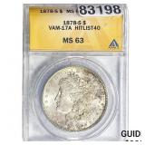 1878-S Morgan Silver Dollar ANACS MS63 VAM-17A