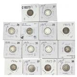 [14 Coins] 1905-1907 Barber Dime