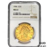 1904 $20 Gold Double Eagle NGC MS61