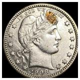 1908 Barber Silver Quarter CLOSELY UNCIRCULATED