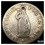 1828 Peru, Cuzco 1/2 Real NEARLY UNCIRCULATED