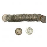 [50 Coins]Mixed Dates Silver Mercury Dime Roll