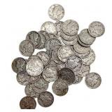 [51 Coins]Mixed Dates Silver Mercury Dime Roll