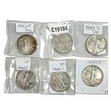 [6 Coins] 1942-1944 Walking Liberty Half Dollar