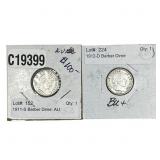 [2 Coins] 1911-1912 Barber Dime