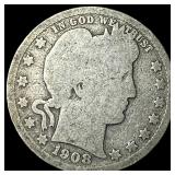 1908 Silver Barber Quarter NICELY CIRCULATED