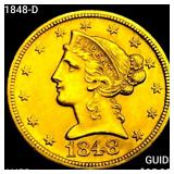 1848-D $5 Gold Half Eagle CHOICE AU