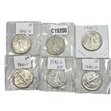 [6 Coins] 1940-1941 Walking Liberty Half Dollar