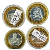 [4 Coins] .60oz Silver $10 Various Casino Tokens