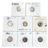 [8 Coins]1853-1871 U.S. Silver Half Dime & 3C Lot
