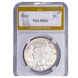 1922 Silver Peace Dollar PGA MS66