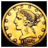 1892-CC $5 Gold Half Eagle CLOSELY UNCIRCULATED