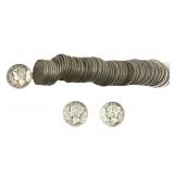 [53 Coins]Mixed Dates Silver Mercury Dime Roll